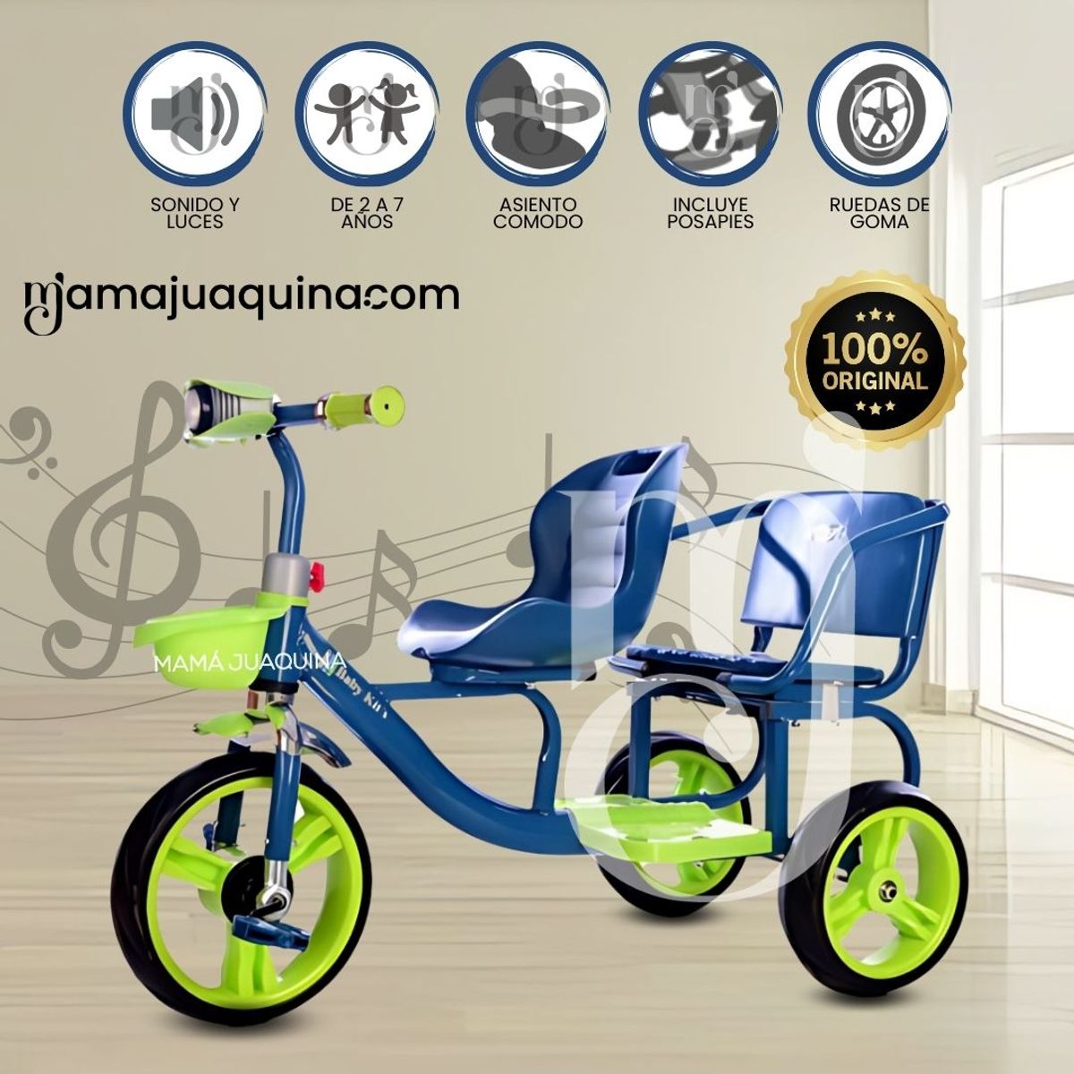 BABY - Triciclo Gemelar Musical «DUO NEON» Edición Limitada Green