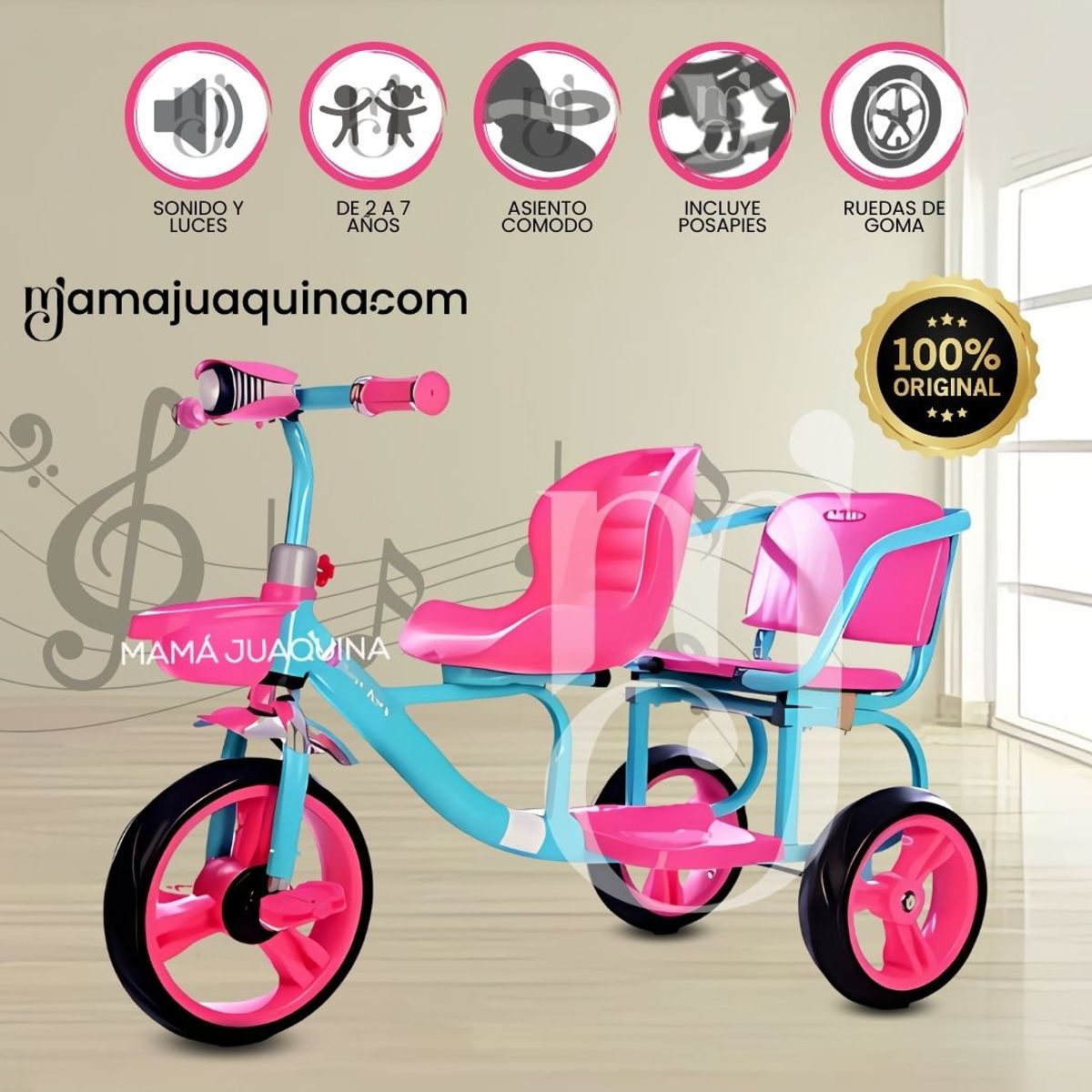BABY - Triciclo Gemelar Musical «DUO NEON» Edición Limitada Pink