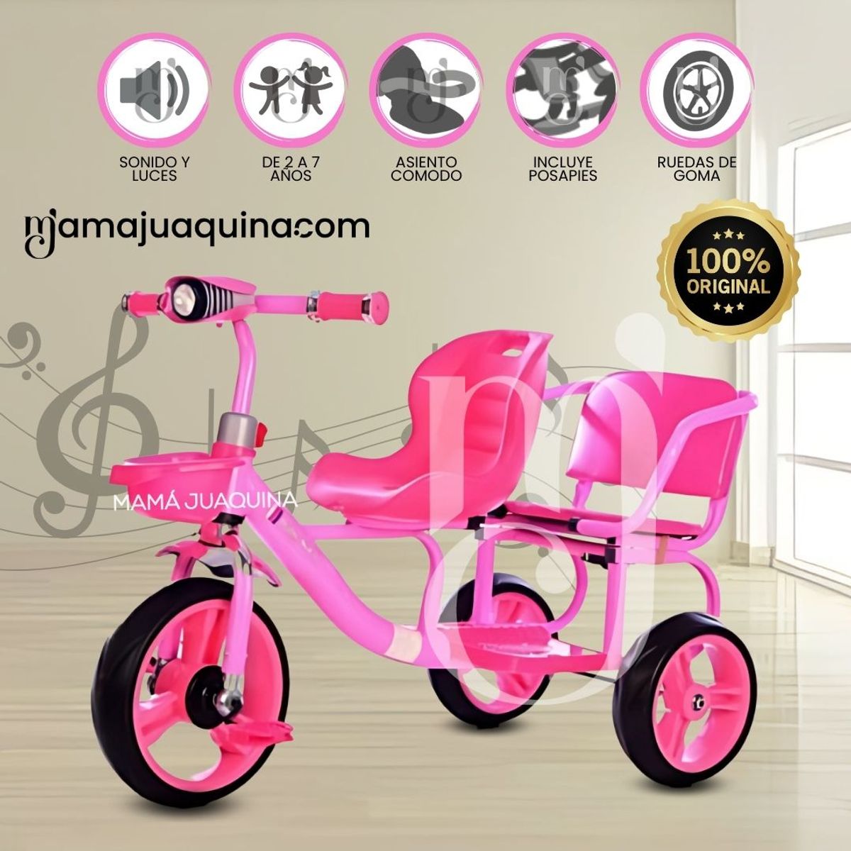 BABY - Triciclo Gemelar Musical «DUO NEON» Edición Limitada Pinky