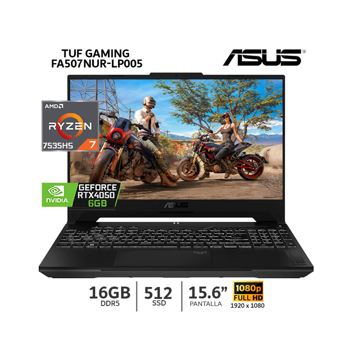 ASUS - Laptop Asus TUF A15 FA507NUR-LP005 Ryzen7 7435HS/ 16Gb Ram/ 512Gb SSD/ RTX 4050 6Gb/ 15.6” FHD