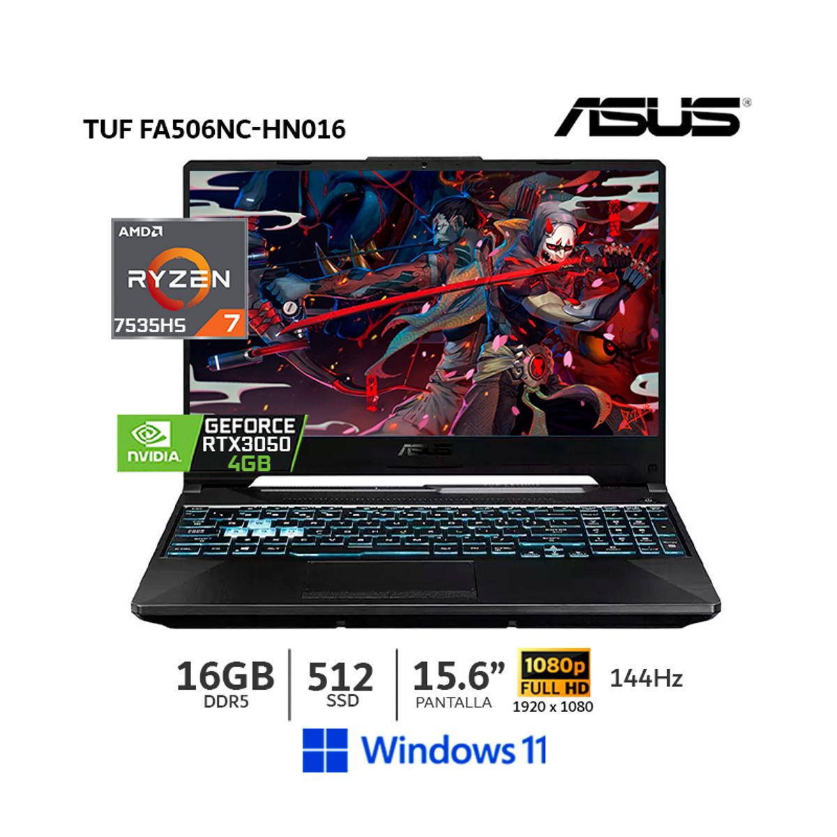 ASUS - Laptop Asus TUF FA506NC-HN016 A15 Ryzen 5 7535HS 16Gb Ram/ 512Gb SSD/ RTX 3050 4GB 15.6" FHD