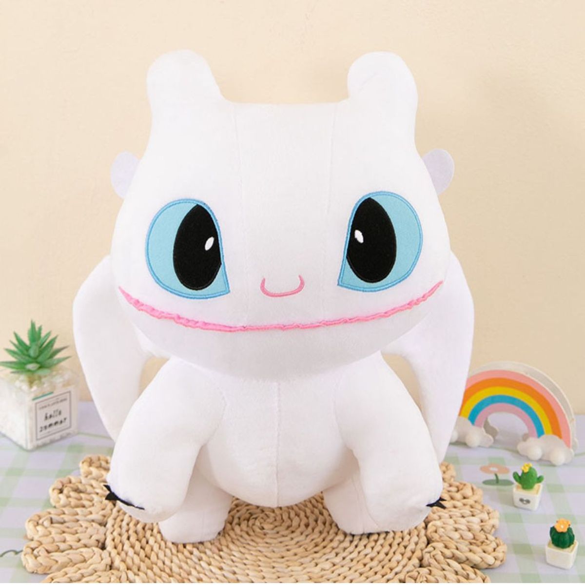 GENERICO - Peluche Dragon Blanco Furia Luminosa - Mide 29 cms