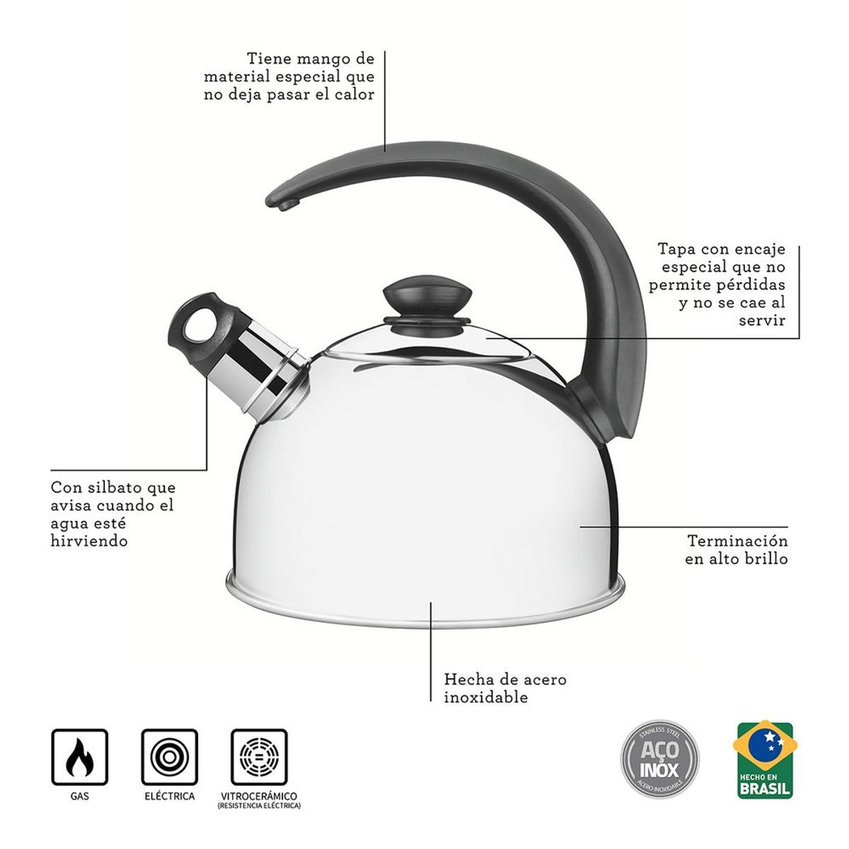 TRAMONTINA - Tetera Tramontina con Silbato 3.0 Litros - 61483/023