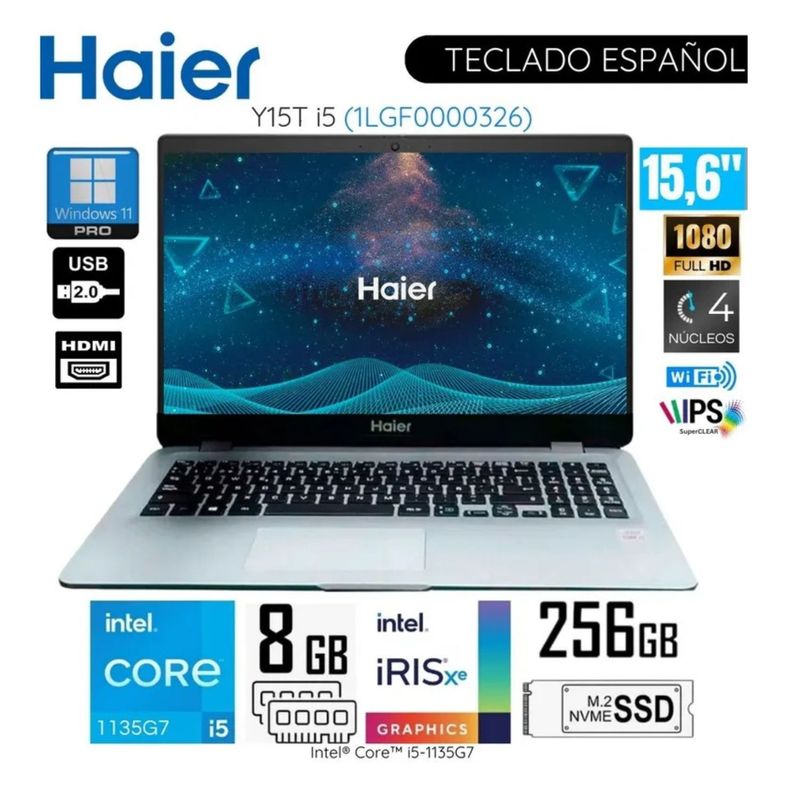 HAIER - Laptop Haier Y15T I5 Intel Corei5-1135G7 8GB RAM  256GB SSD 15.6"   FHD  Intel Iris Xe 1LGF0000326
