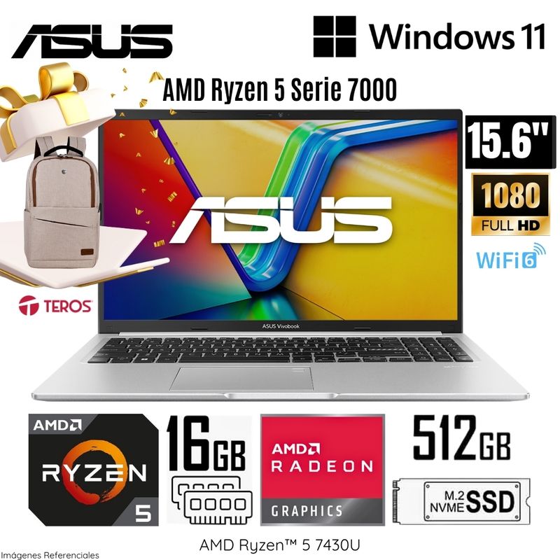 ASUS - Laptop Asus Vivobook M1502YA-NJ544 AMD Ryzen 5-7430U 16GB RAM 512GB SSD 15.6"  FHD - Silver + Regalo