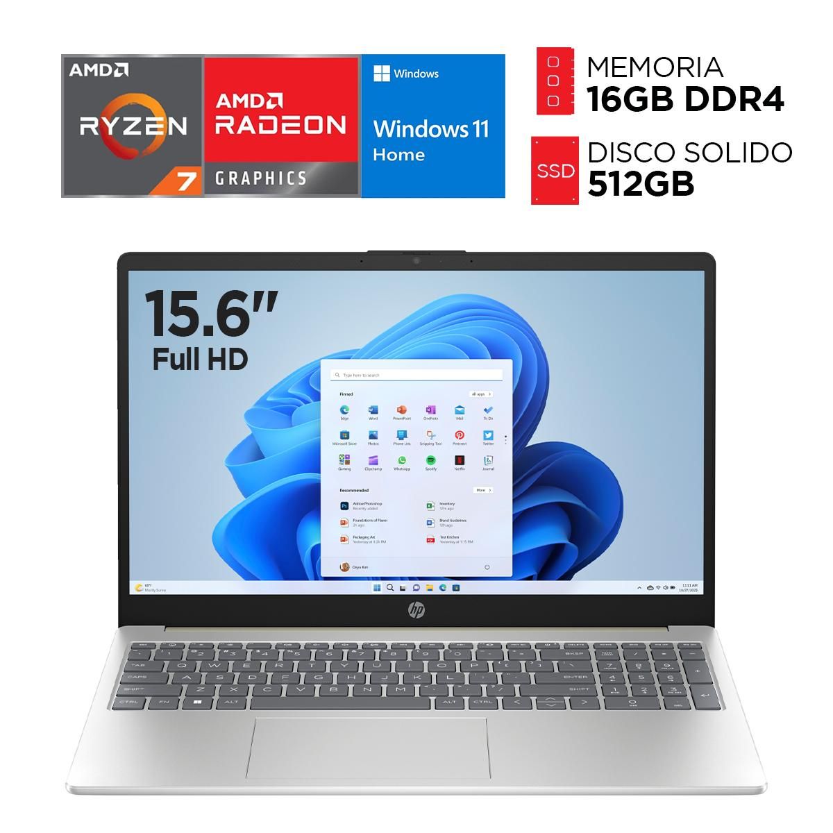 HP - Laptop HP Amd Ryzen 7 7730U RAM 16GB SSD 512GB WINDOWS 11 Pantalla 15.6” FULL HD