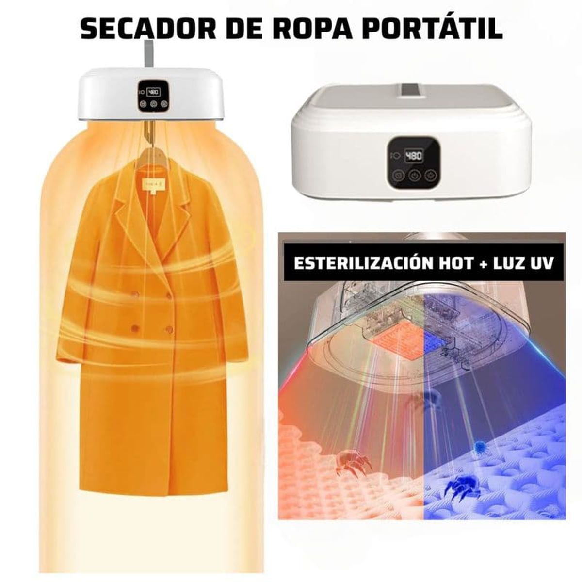 OEM - SECADOR DE ROPA PORTÁTIL+ ESTERILIZACIÓN CON LUZ ULTRAVI