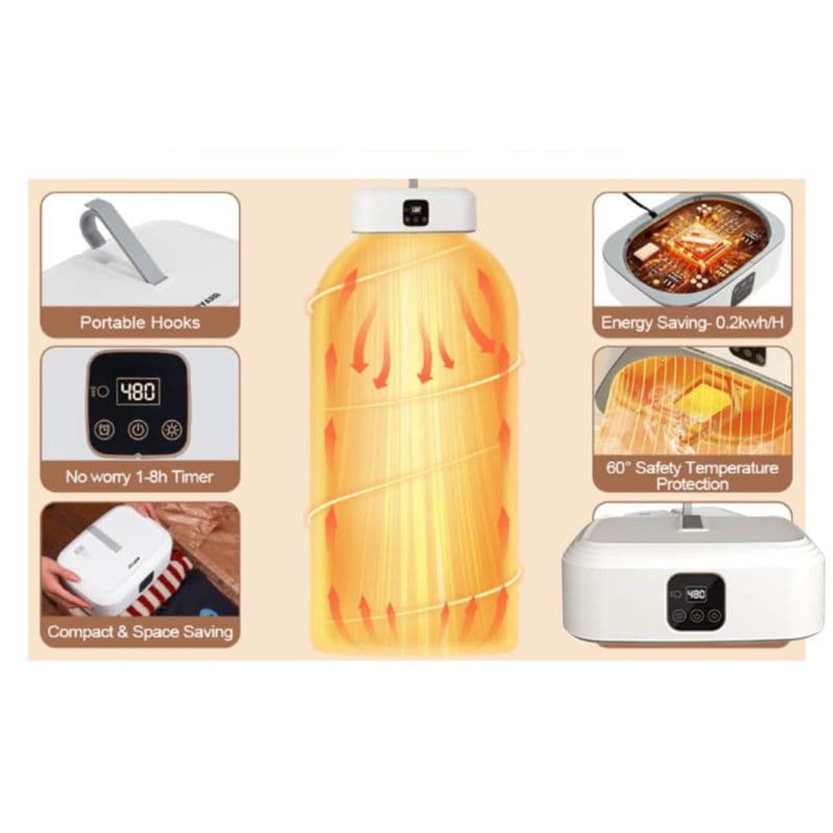 OEM - SECADOR DE ROPA PORTÁTIL+ ESTERILIZACIÓN CON LUZ ULTRAVI