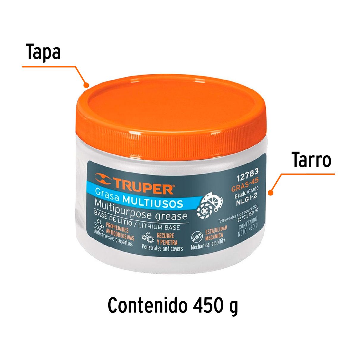TRUPER - Grasa Lubricante Multiusos de Litio de 450 Gr Truper