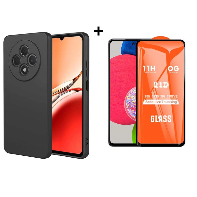 SPACE - CASE SILICONA PARA REDMI 14C  NEGRO  + VIDRIO TEMPLADO