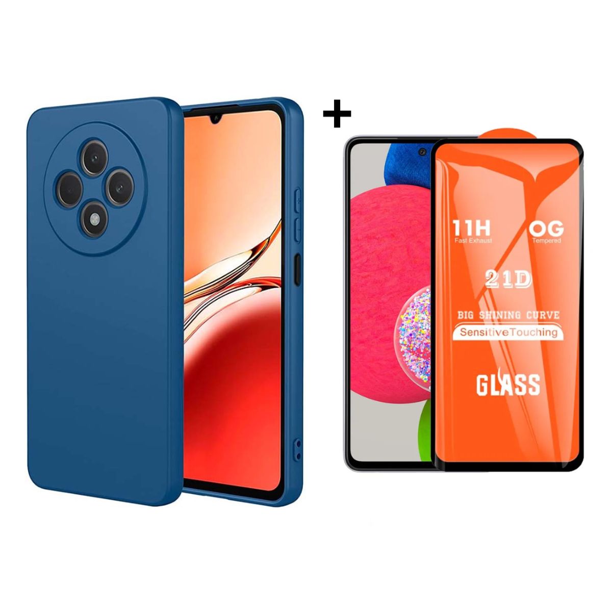 SPACE - CASE SILICONA PARA REDMI 14C  AZUL + VIDRIO TEMPLADO