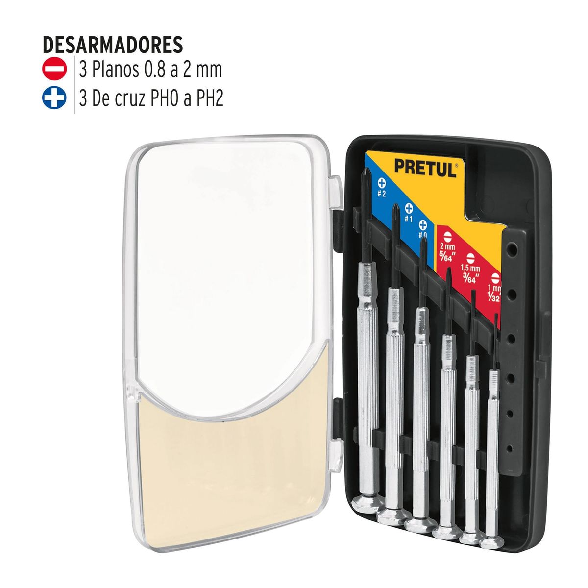 PRETUL - Juego con 6 desarmadores de precisión mango metálico, Pretul