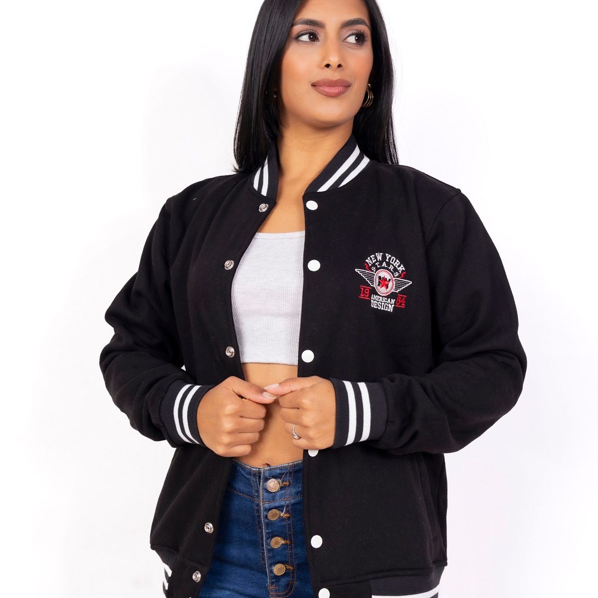 NEW YORK STARS - CASACA DE MUJER DESING- NEGRO