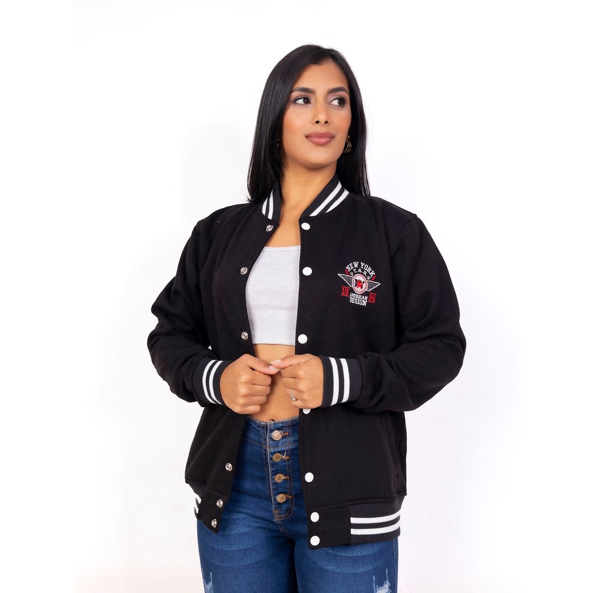 NEW YORK STARS - CASACA DE MUJER DESING- NEGRO