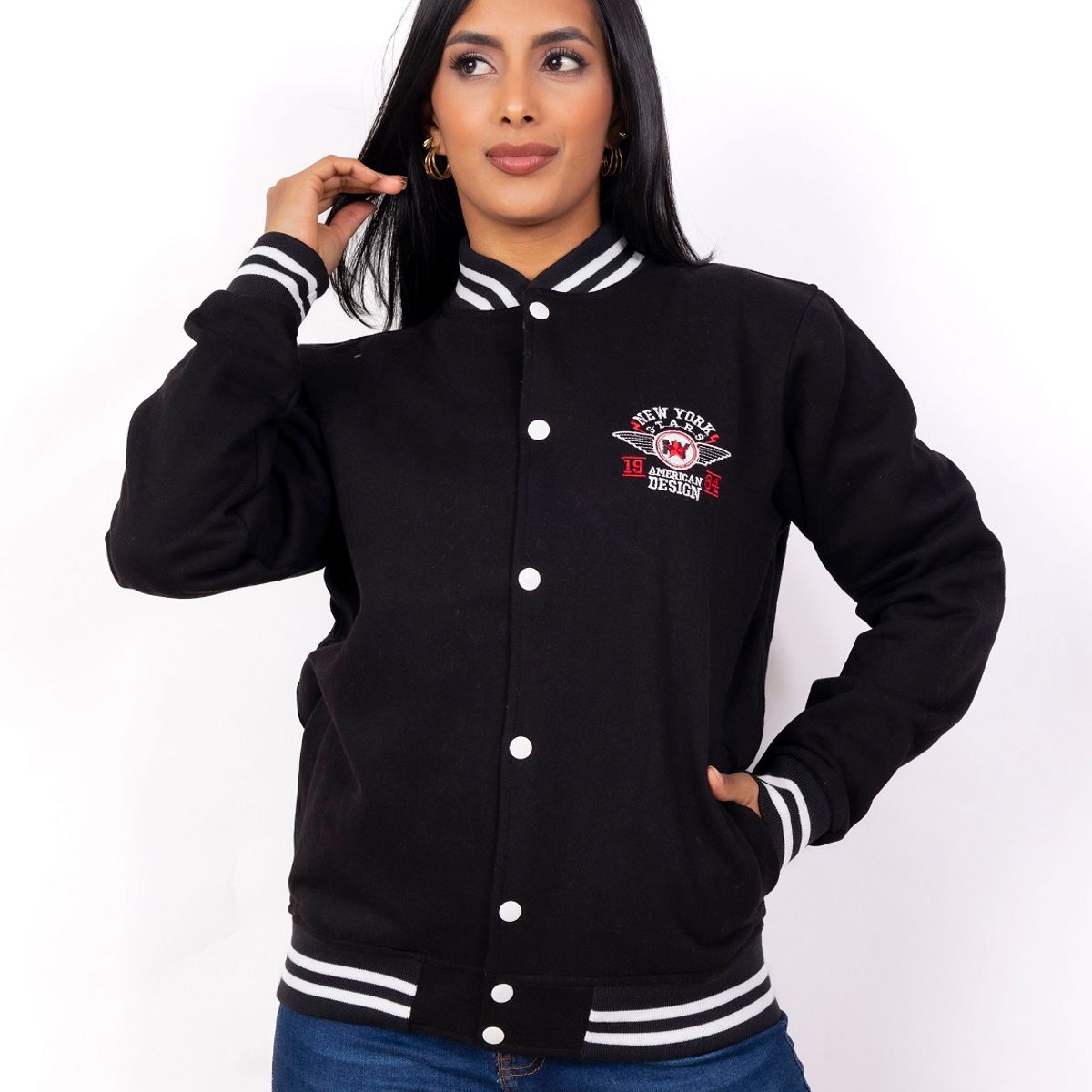 NEW YORK STARS - CASACA DE MUJER DESING- NEGRO