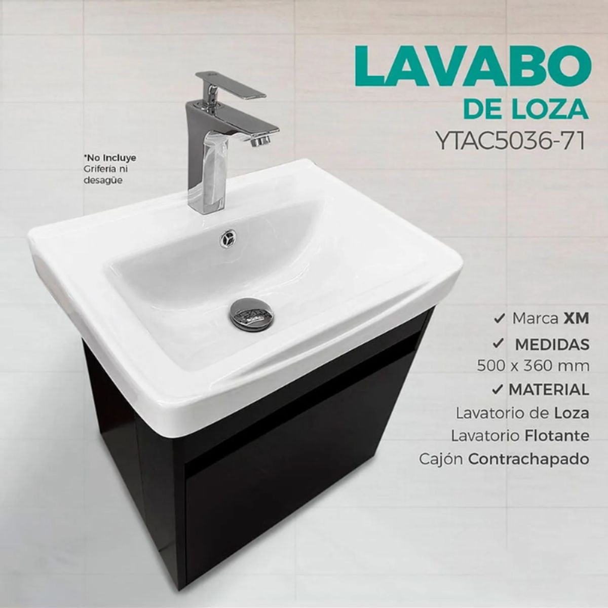 XM - LAVATORIO  DE LOZA  CON CAJÓN MADERA LISA GRIS YTAC5036-71