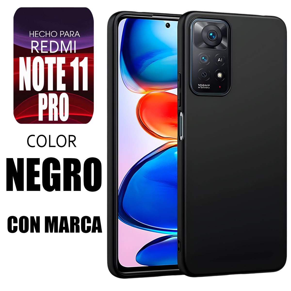 XIAOMI - Silicone Case Para Redmi Note 11 Pro Negro Con Marca