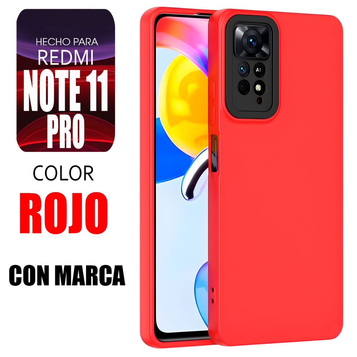 XIAOMI - Silicone Case Para Redmi Note 11 Pro Rojo Con Marca