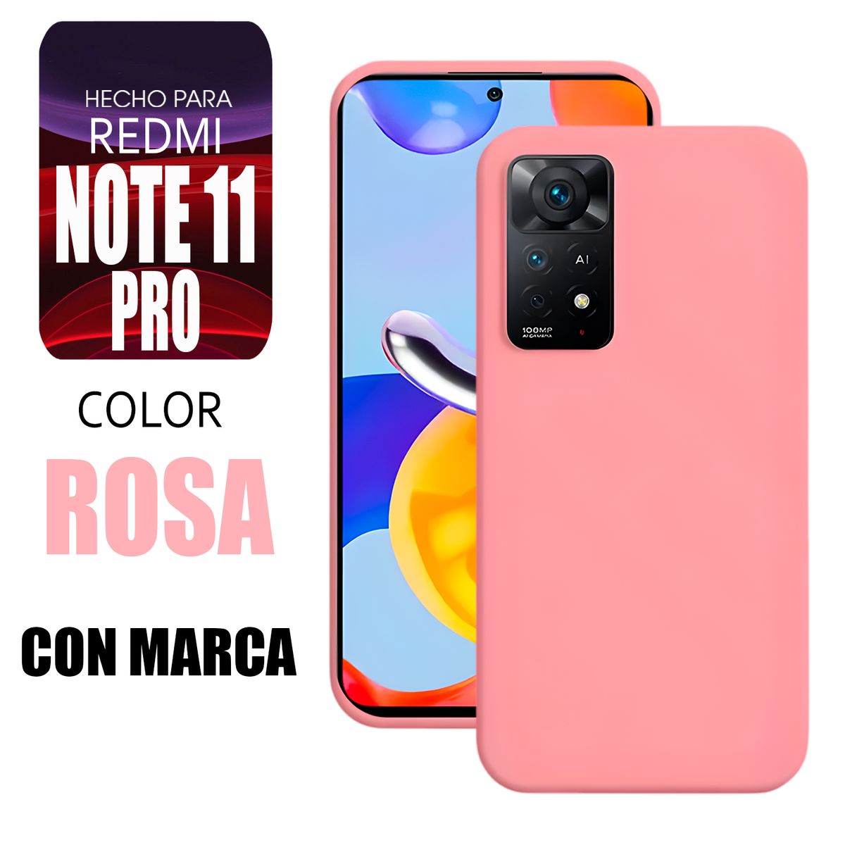 XIAOMI - Silicone Case Para Redmi Note 11 Pro Rosa Con Marca