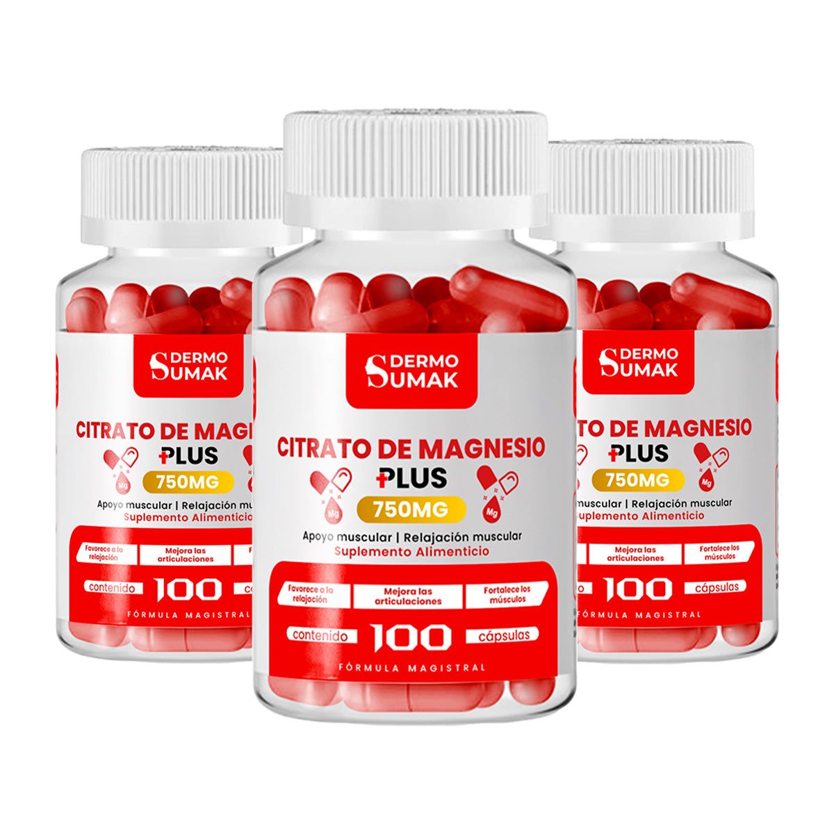GENERICO - CITRATO DE MAGNESIO PLUS 100 CAPSULAS DERMO SUMAK 3 UND