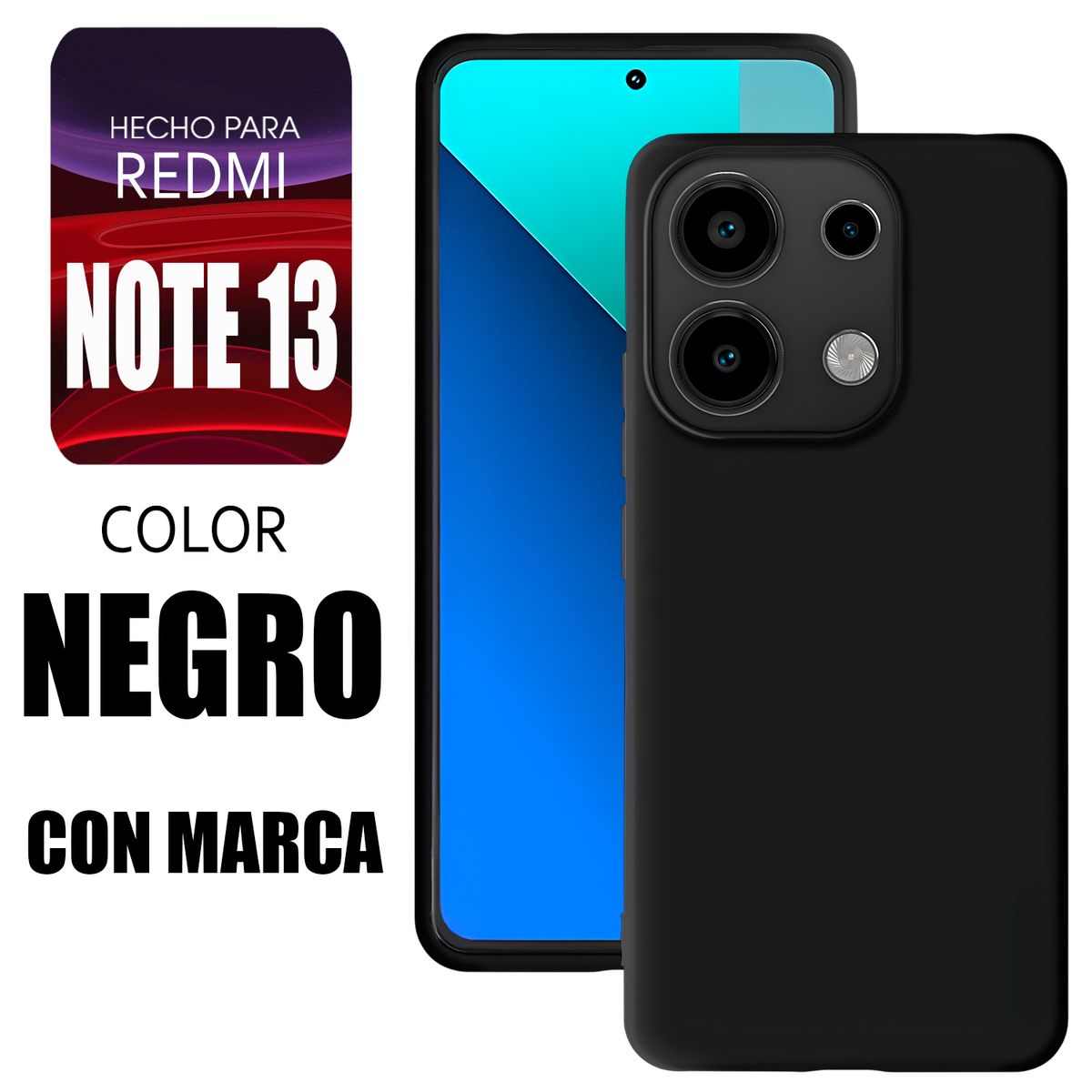 XIAOMI - Silicone Case Para Redmi Note 13 Negro Con Marca
