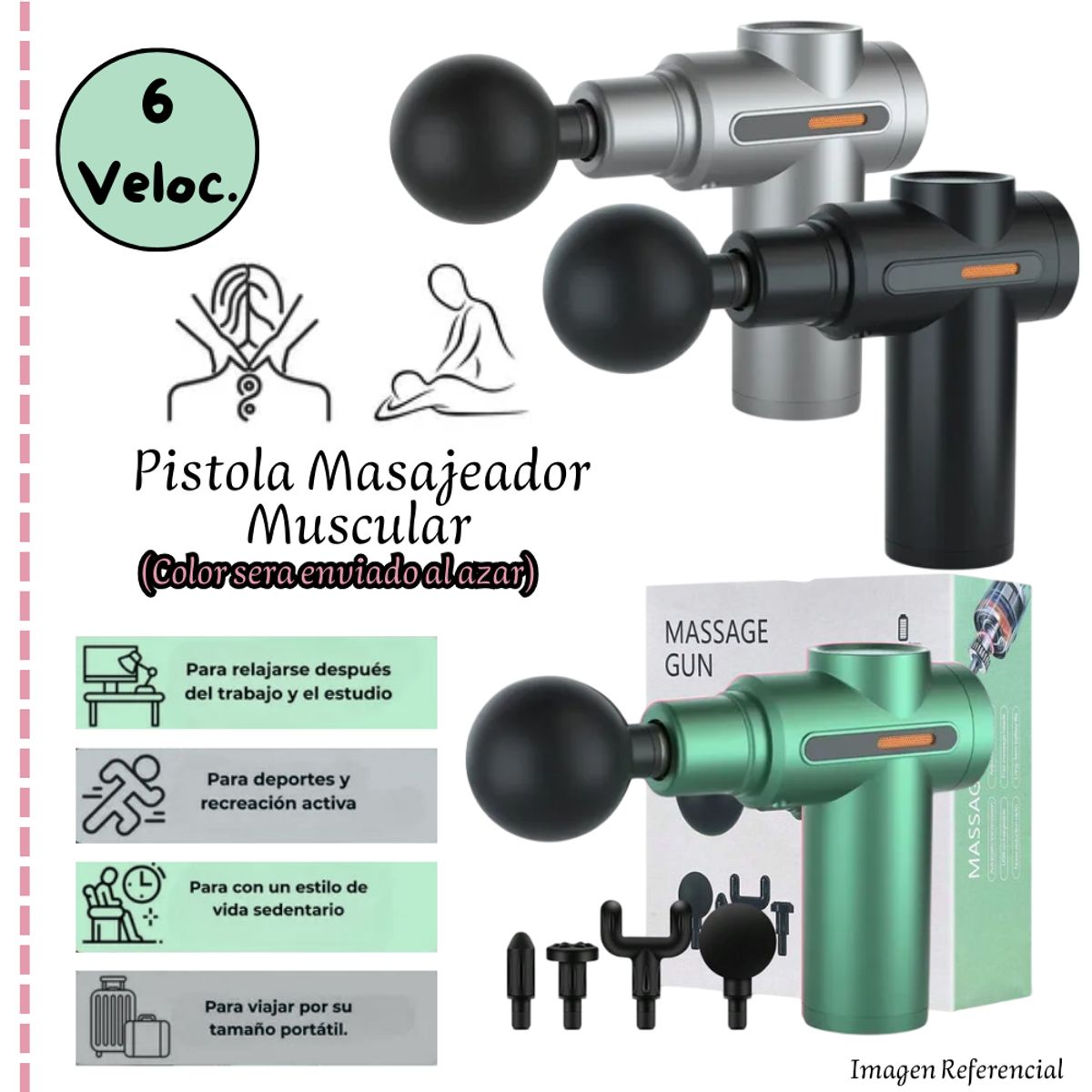 GENERICO - Massage Gun / Pistola Masajeadora con 6 velocidades