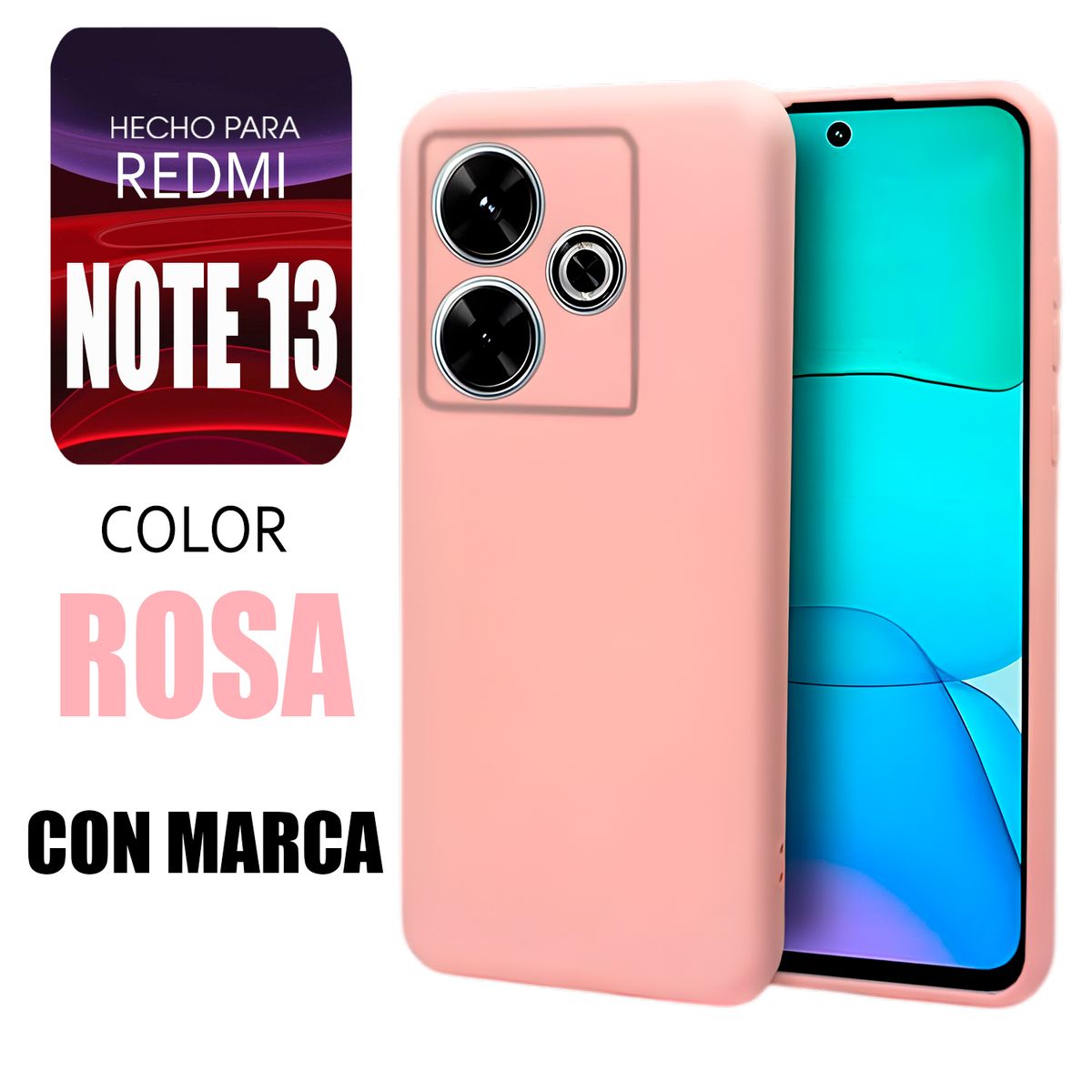 XIAOMI - Silicone Case Para Redmi Note 13 Rosa Con Marca
