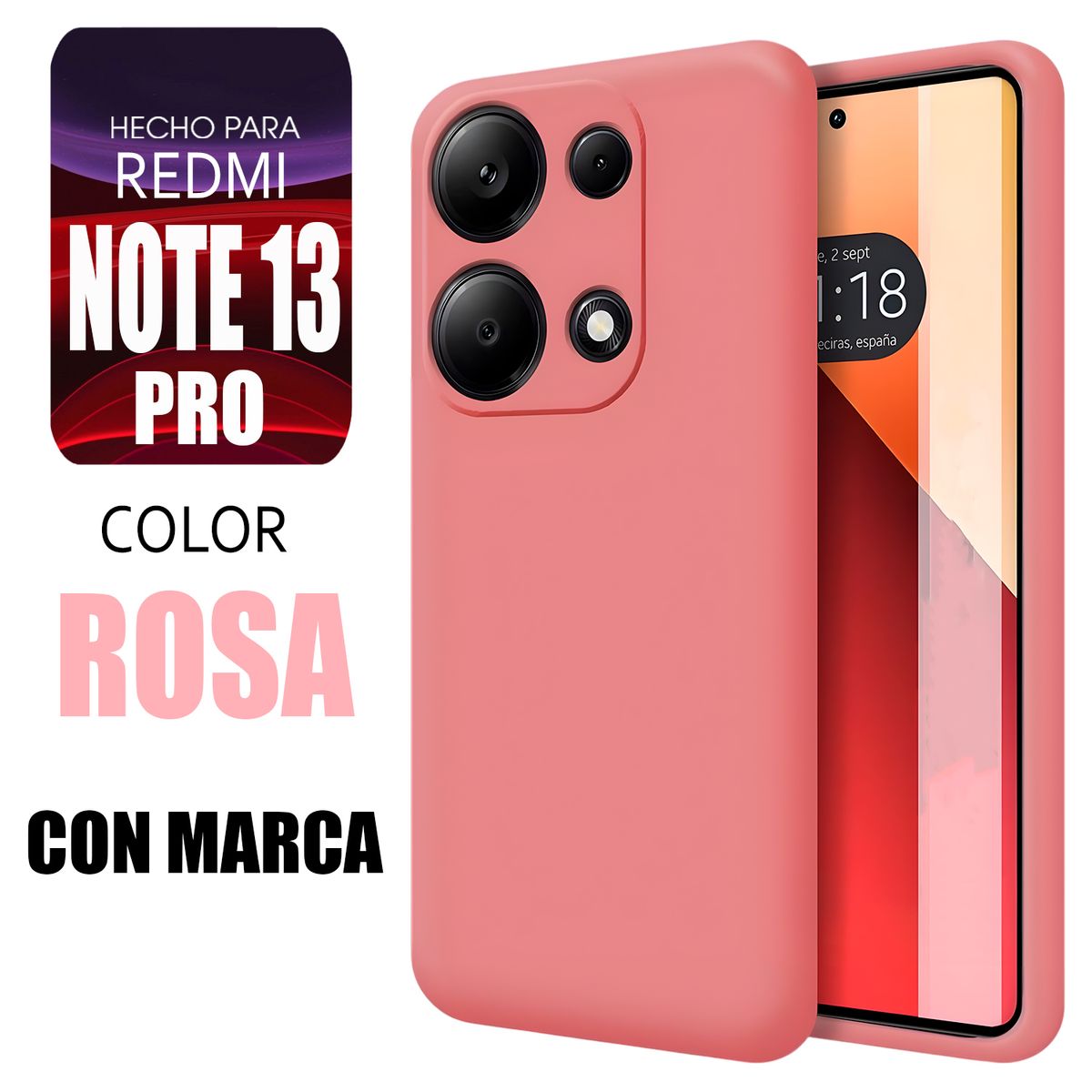 XIAOMI - Silicone Case Para Redmi Note 13 Pro Rosa Con Marca