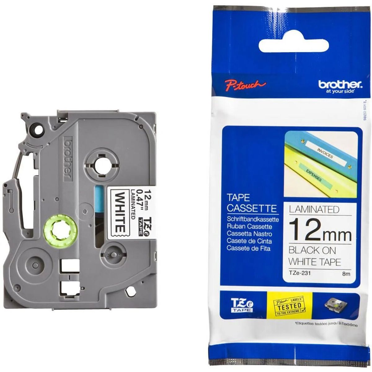 BROTHER - Cinta Laminada TZE-231 12mm De Ancho - Fondo Blanco