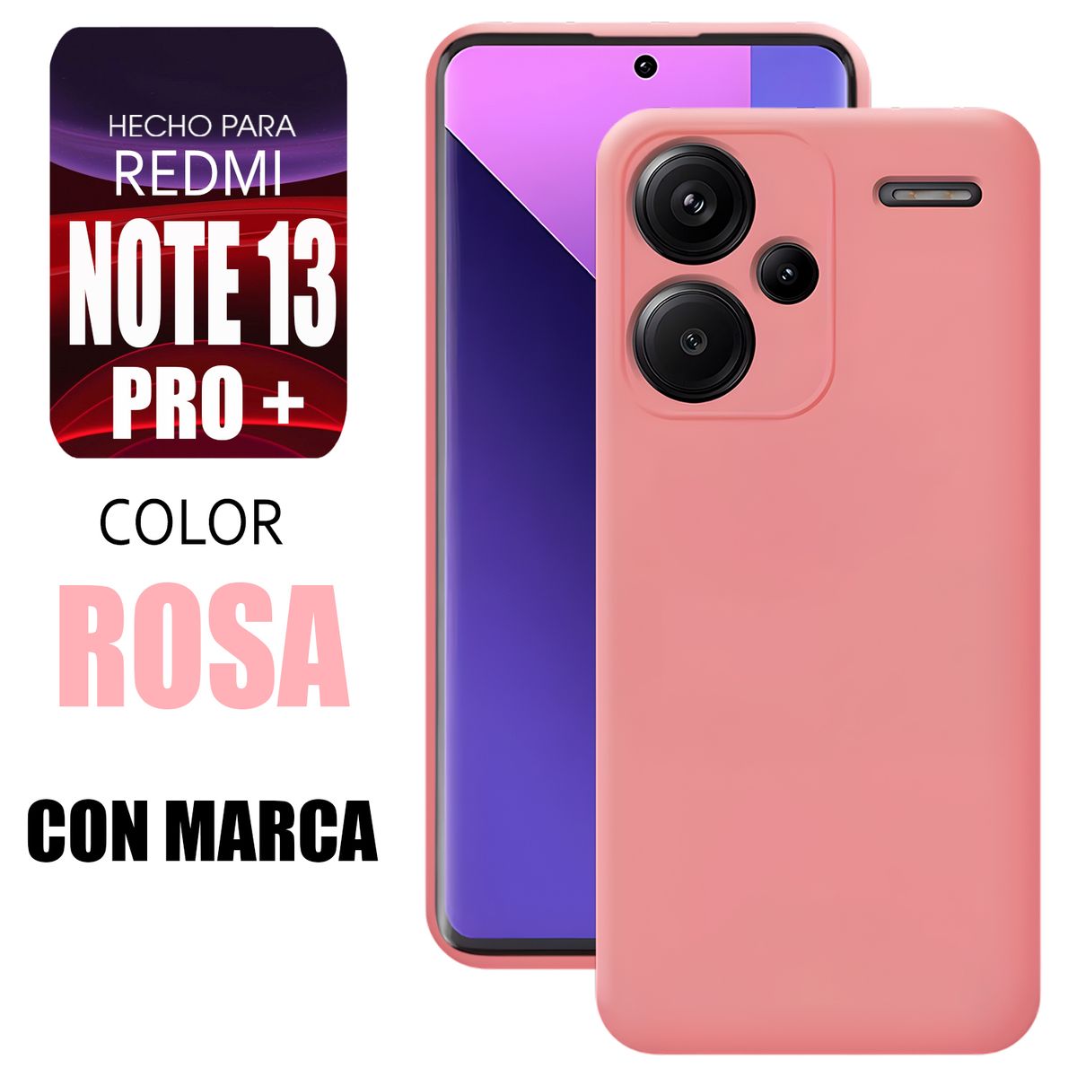 XIAOMI - Silicone Case Para Redmi Note 13 Pro Plus Rosa Con Marca