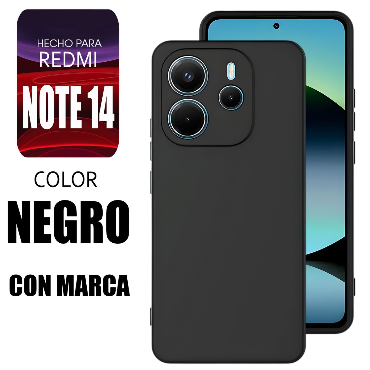 XIAOMI - Silicone Case Para Redmi Note 14 Negro Con Marca