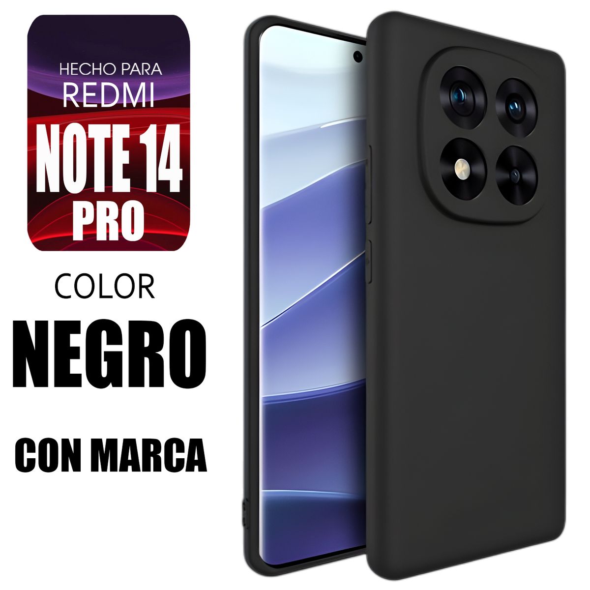 XIAOMI - Silicone Case Para Redmi Note 14 Pro Negro Con Marca