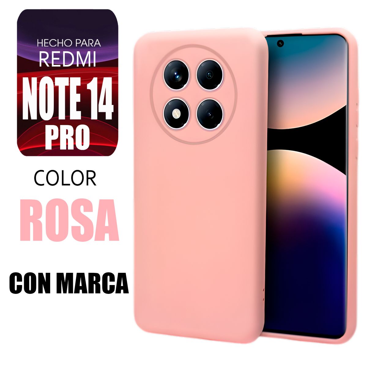 XIAOMI - Silicone Case Para Redmi Note 14 Pro Rosa Con Marca