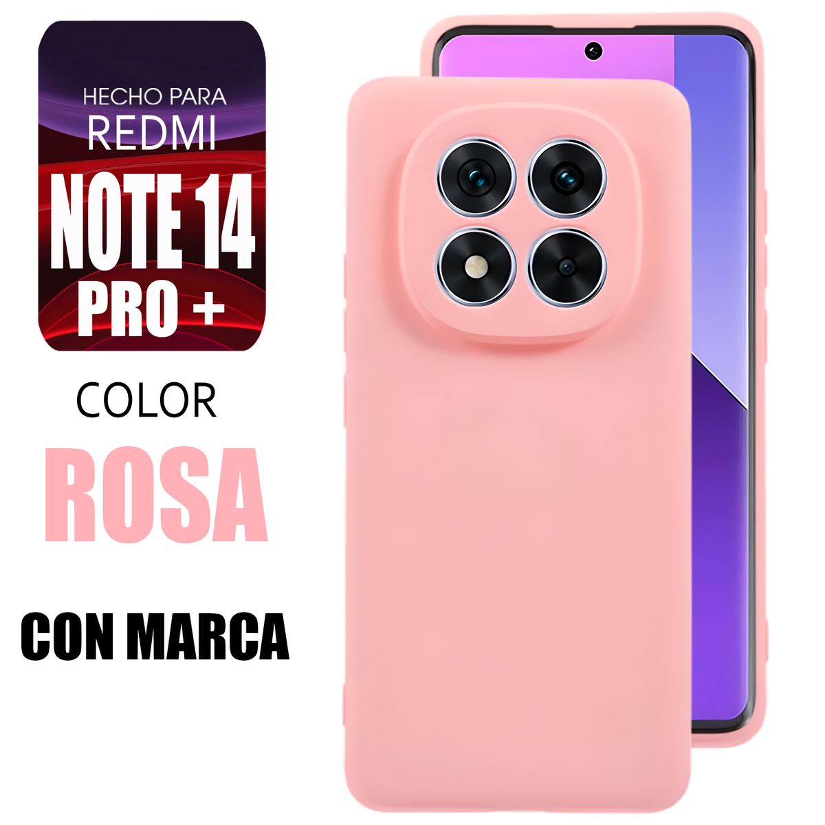 XIAOMI - Silicone Case Para Redmi Note 14 Pro Plus Rosa Con Marca