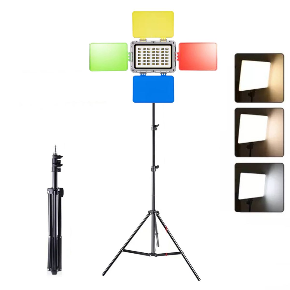 GENERICO - Luz Led Relleno Panel Recargable 4 Flitros RGB Tripode 210 cm