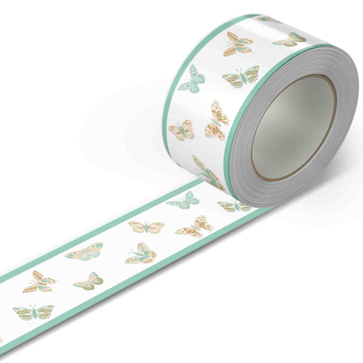 GENERICO - Cenefa Autoadhesiva Decorativa – Mariposas doradas turquesa – 5.92 mts