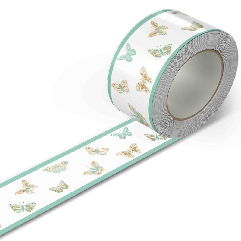 GENERICO - Cenefa Autoadhesiva Decorativa – Mariposas doradas turquesa – 5.92 mts