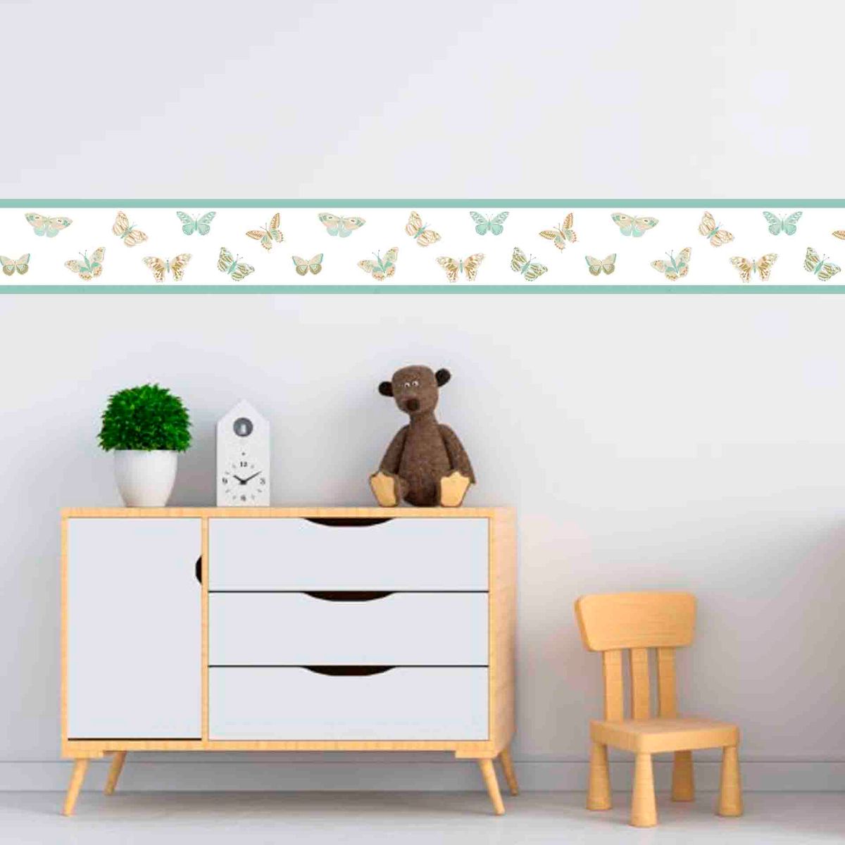 GENERICO - Cenefa Autoadhesiva Decorativa – Mariposas doradas turquesa – 5.92 mts