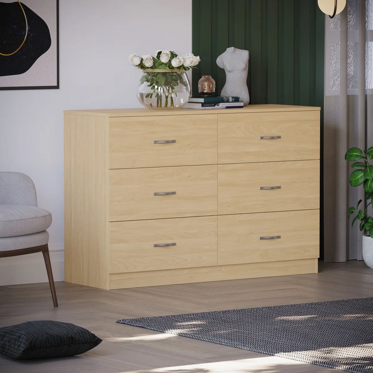 GENERICO - Comoda Melamina Roble Noa 1.20m 6 Cajones