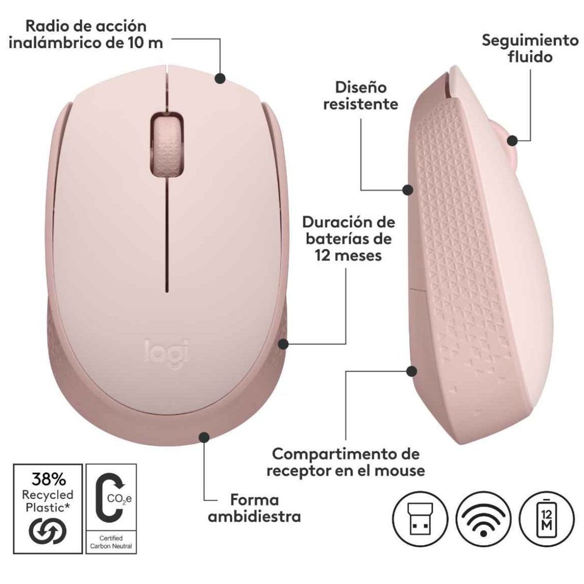 LOGITECH - MOUSE INALAMBRICO LOGITECH M170 ROSADO