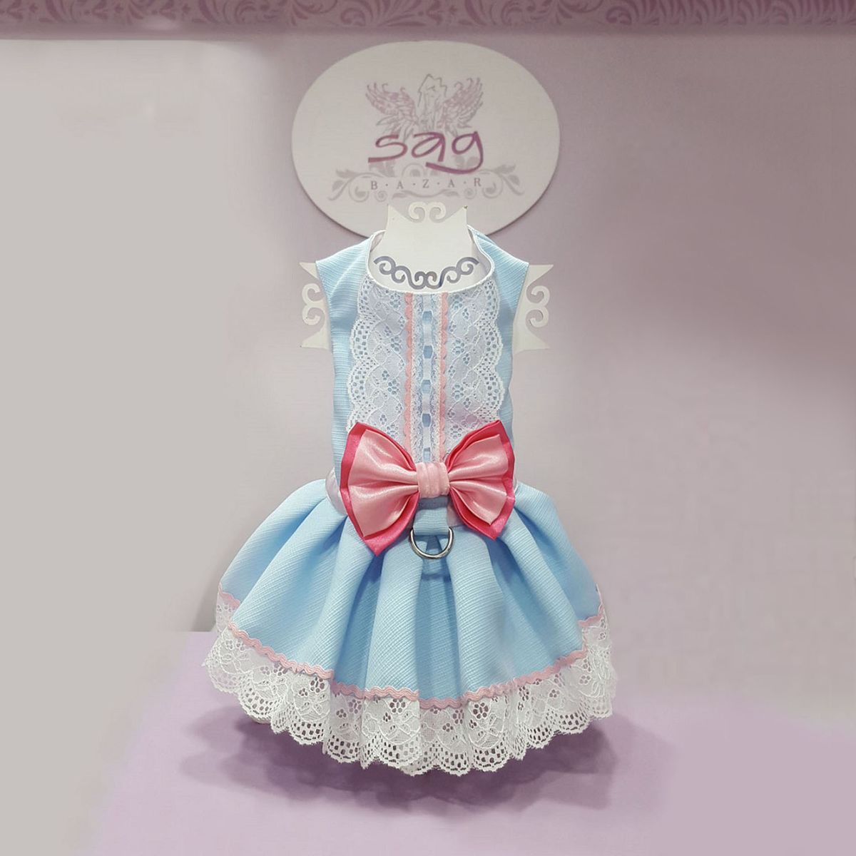 GENERICO - VESTIDO MASCOTA MODELO ENSUEÑO CELESTE - TALLA XXS