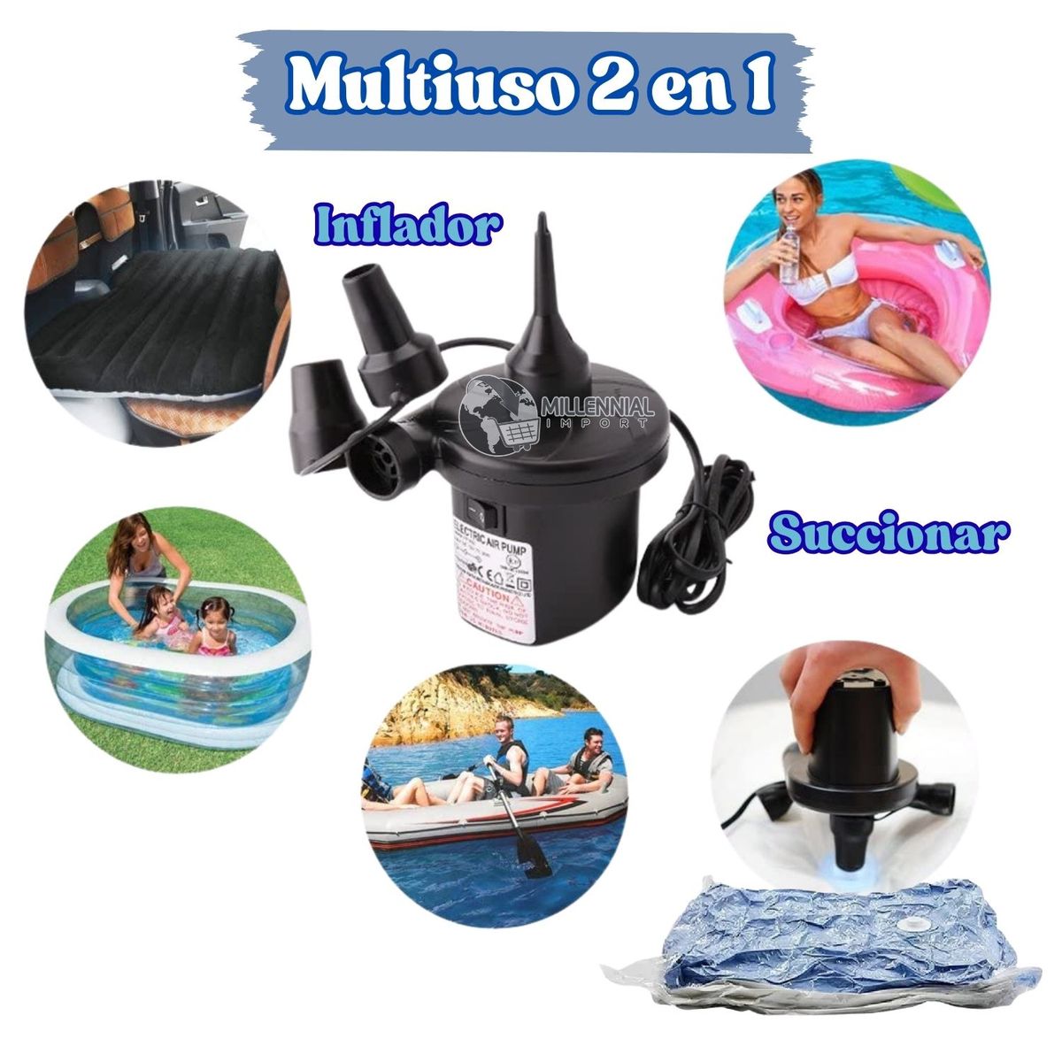 GENERICO - Succionador de Aire Eléctrico para Bolsas al Vacio + Inflador Eléctrico Portátil - 2 en 1