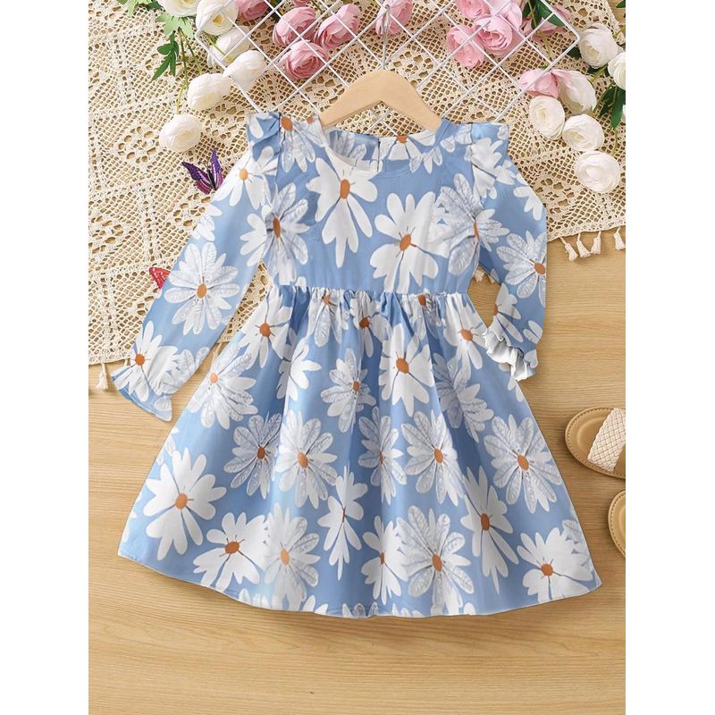 GENERICO - Vestido Margaritas Celeste con manga larga