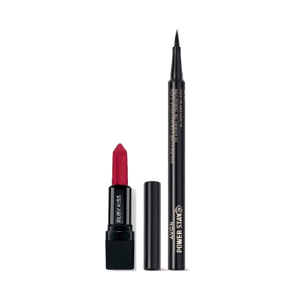 AVON - Delineador Líiquido Blackest Power Stay y labial ultramate