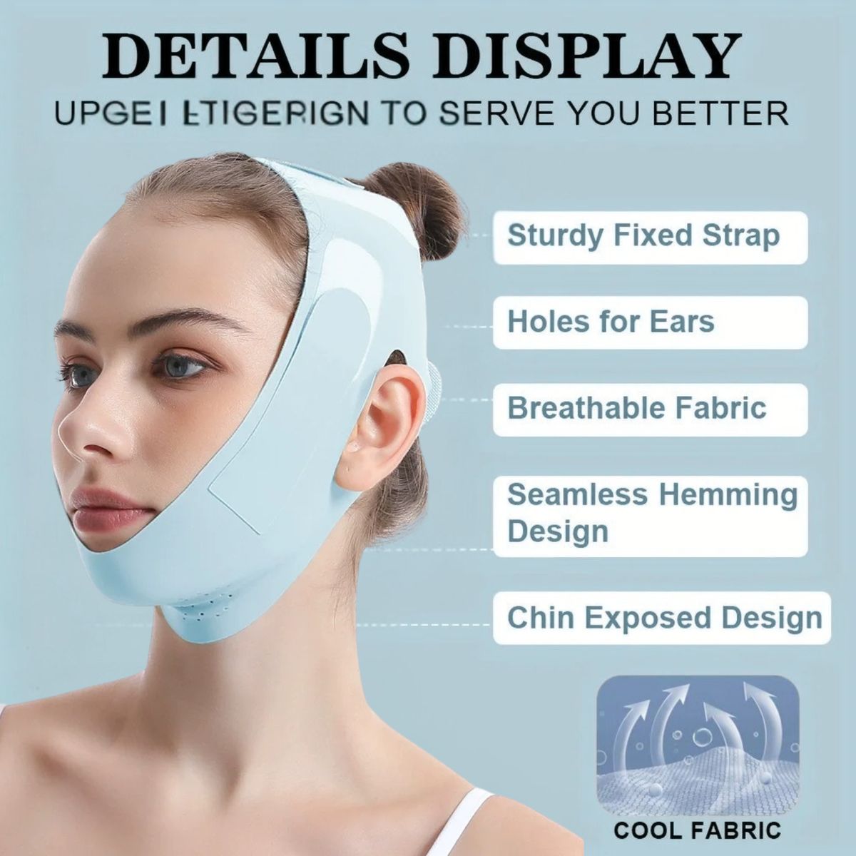 GENERICO - Faja Facial Mentonera Ajuste Lateral Control Doble Mentón Celeste