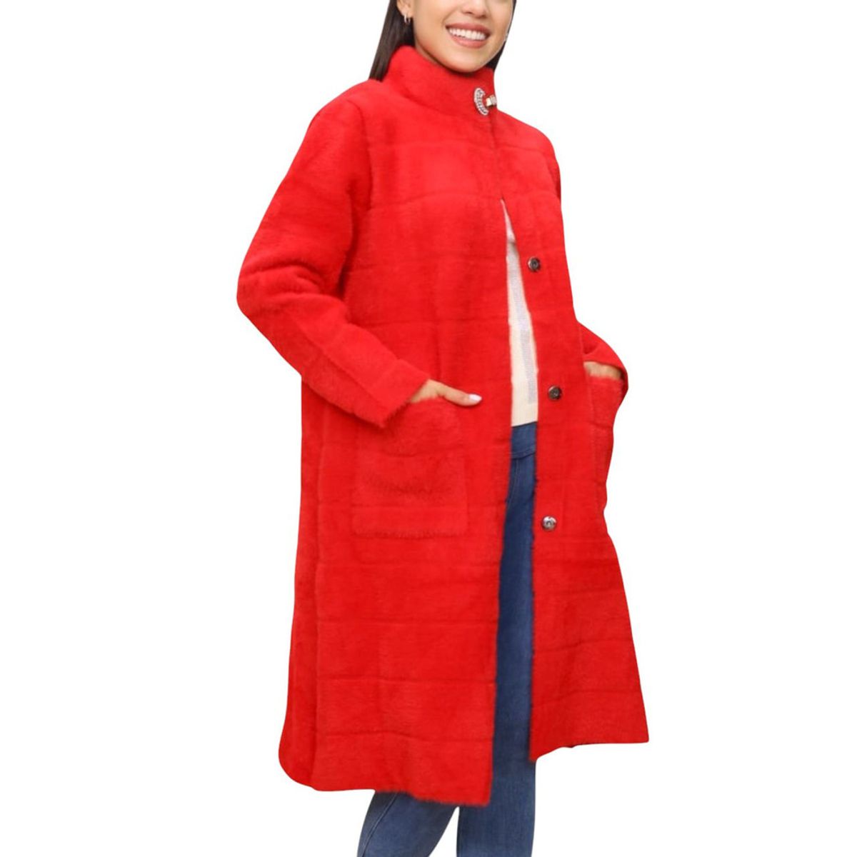 GENERICO - Abrigo Mujer Cuadros Modernos Import Jul-75 Color Rojo
