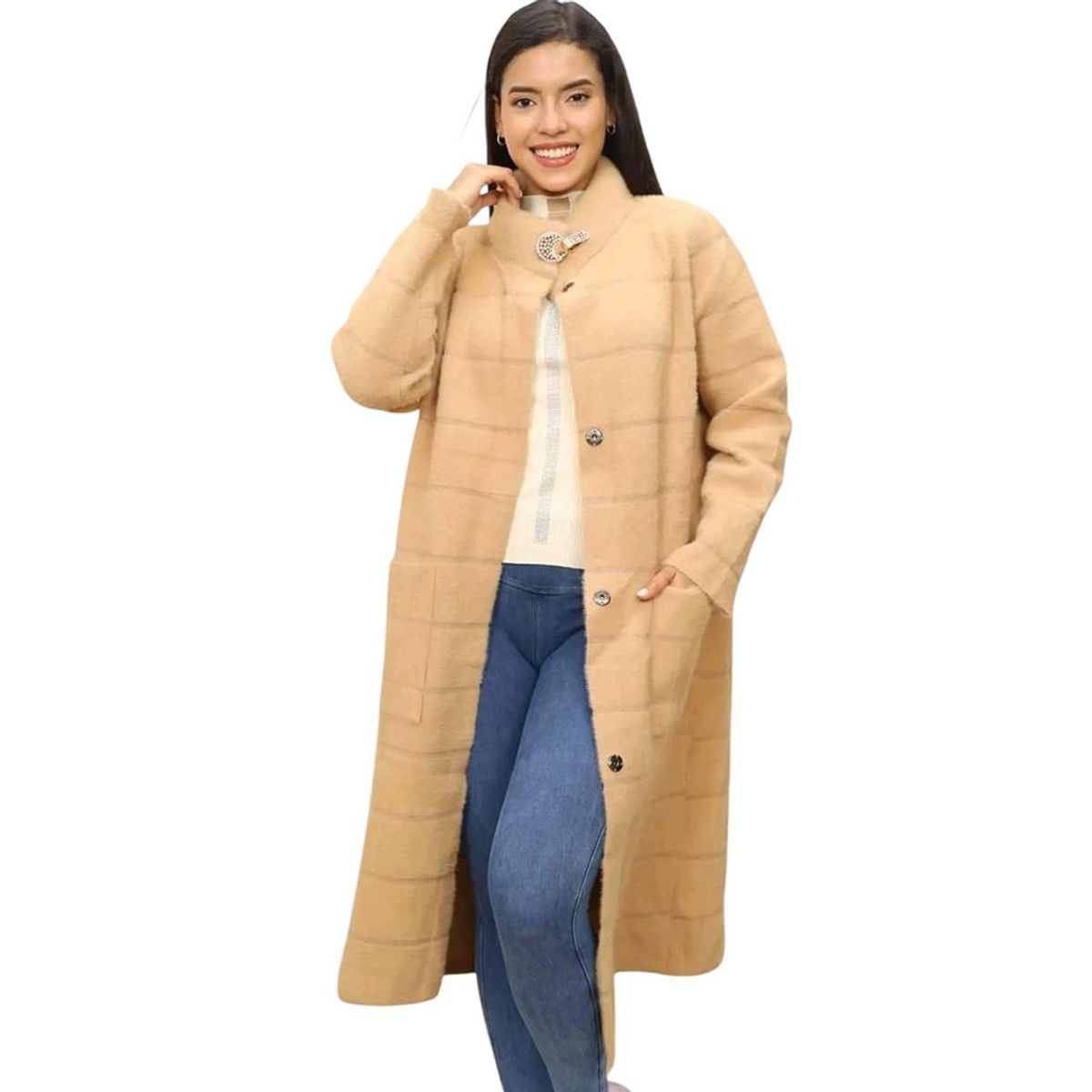 GENERICO - Abrigo Mujer Cuadros Modernos Import Jul-75 Color Mostaza