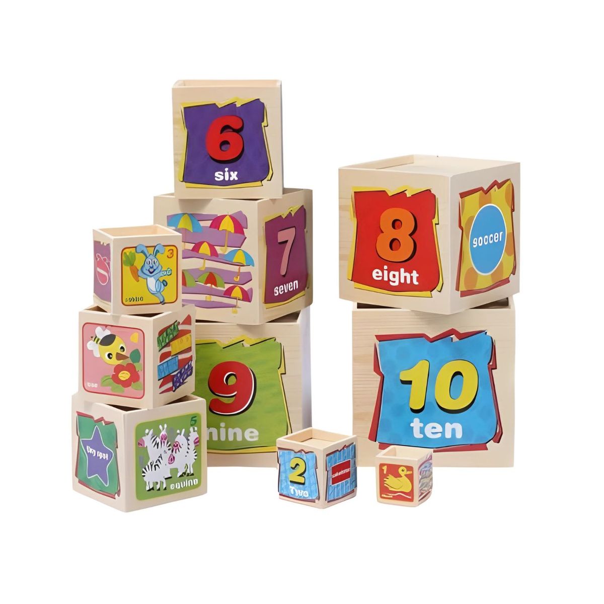 GENERICO - Set Cubos Didácticos Apilables del 1 al 10 con Animales