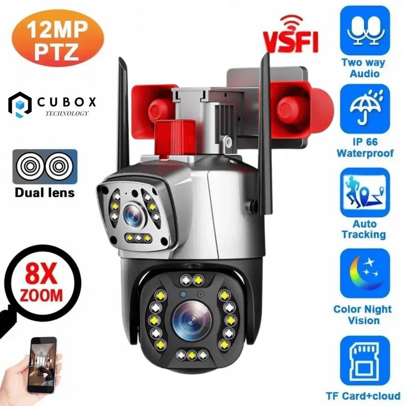 OEM - Camara Ip Wifi Ptz Doble Lente 360 Exterior Sirenas Alarma 4K con bocinas