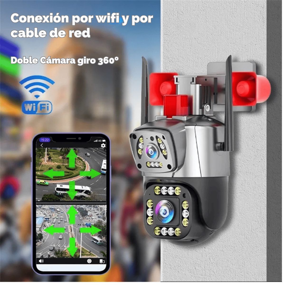 OEM - Cámara de seguridad Doble Lente Wifi con Alarma 4K